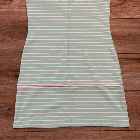 Sail To Sable Shift Dress SZ Small Short Sleeve Mint Green Stripe Gold Back Zip - Picture 10 of 10
